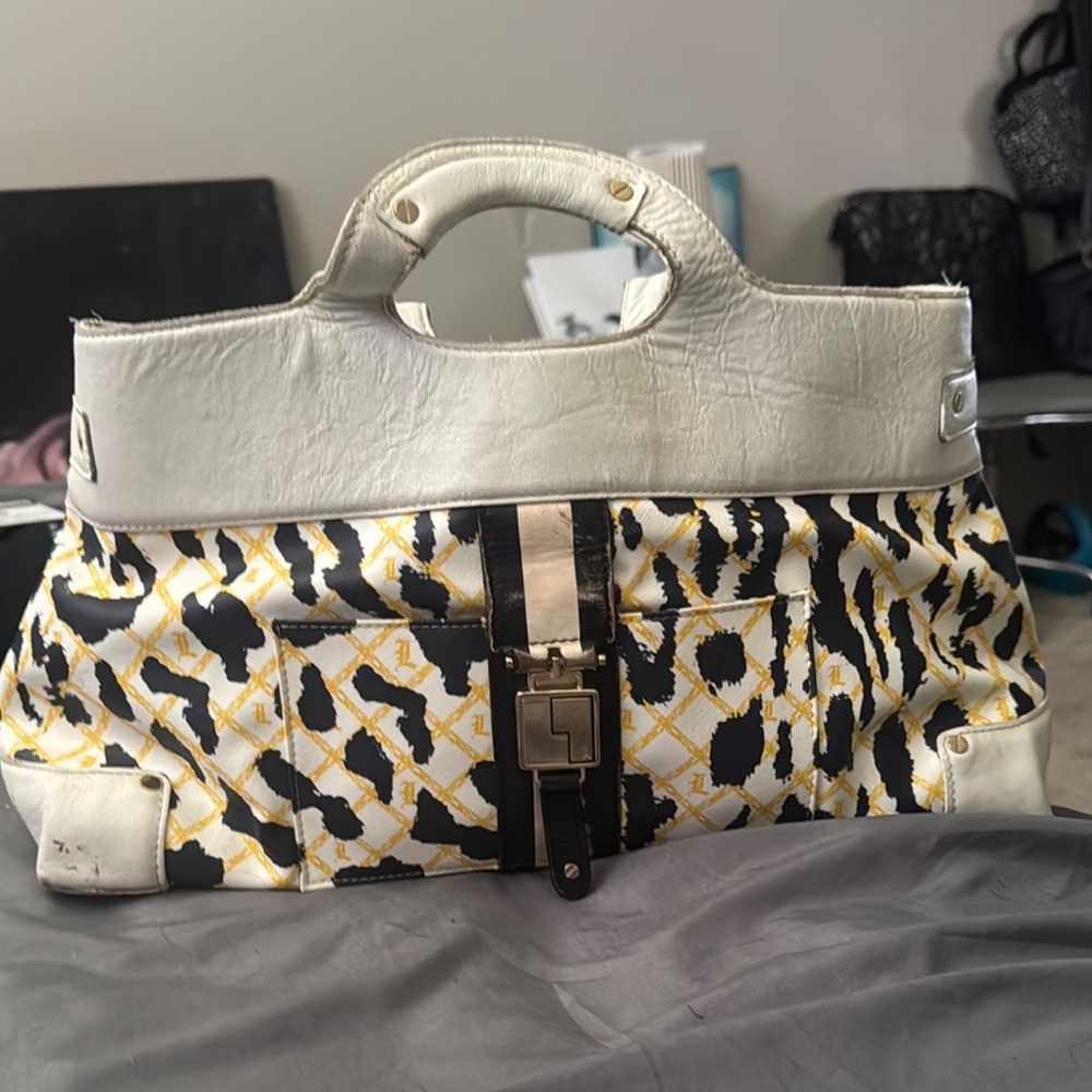 L.A.M.B. White and Black Satchel Bag
